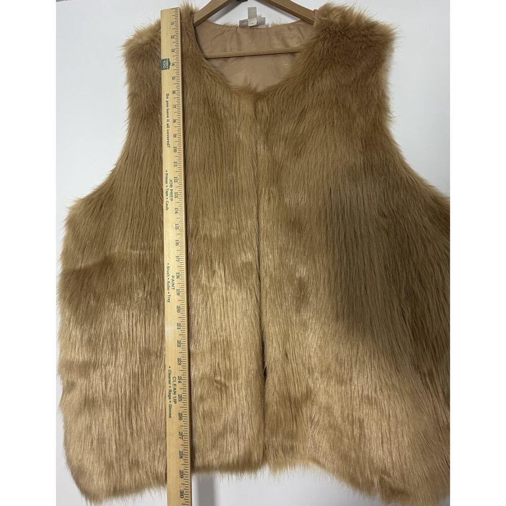 Women’s 3x Camel Faux Fur Vest Sleeveless Open Front Soft Plush Winter Coat - Picture 4 of 7